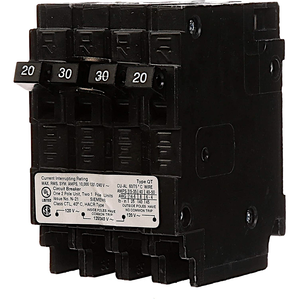Triplex 2-Outer 20 Amp Single-Pole and 1-Inner 30 Amp Double-Pole Circuit Breaker Triplex 2-Outer 20 Amp Single-Pole and 1-Inner 30 Amp Double-Pole Circuit Breaker