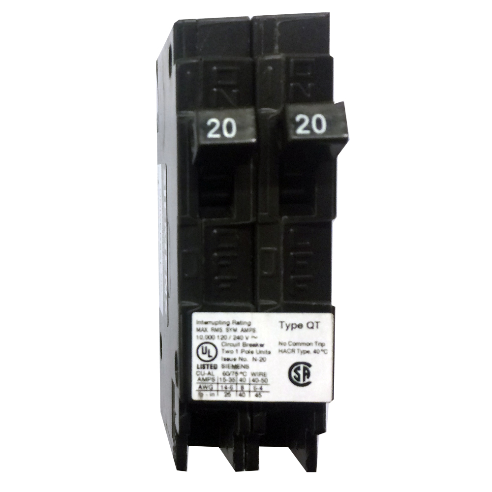 Siemens (2) 20 Amp Tandem Single Pole Type QT NCL-Circuit Breaker